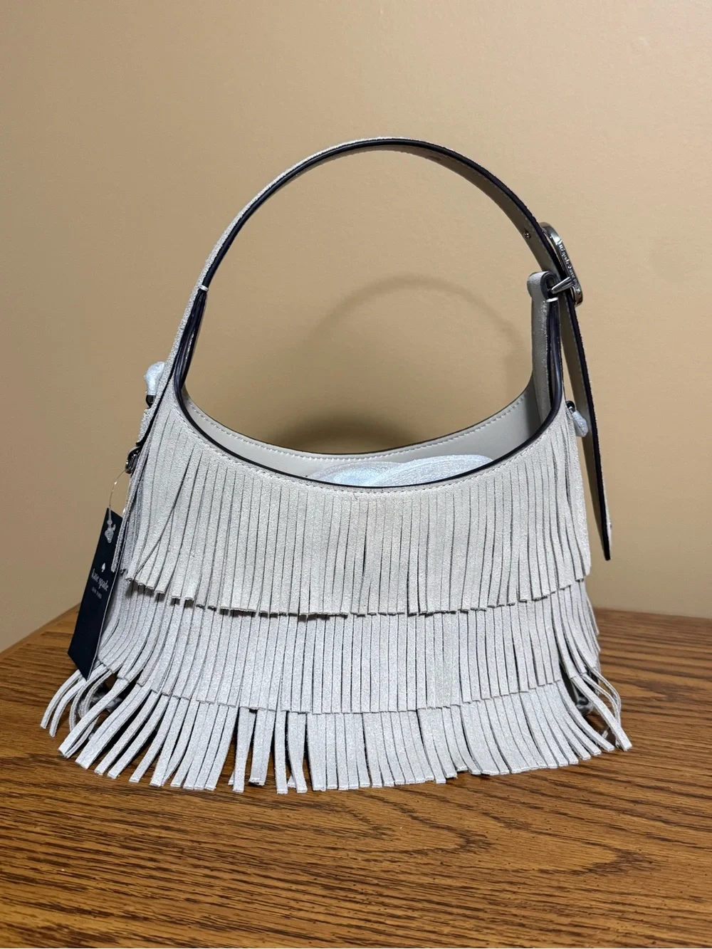 Kate Spade 454 Suede Fringe Mini Crossbody In Light Sand KN586